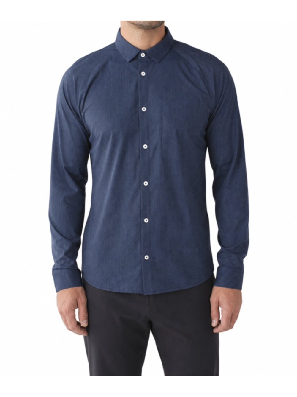 Lululemon Bonded Voyage LS Button Down Shirt Sz L Heathered Deep Navy EUC